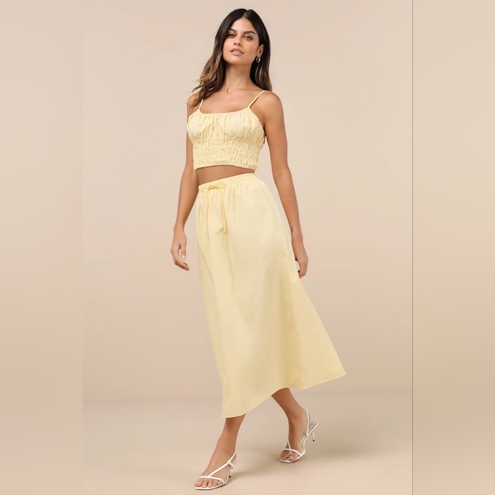 Lulus Delightful Yellow Two-Piece Midi Dress L Summer Vacation Festival Party - Picture 3 of 11